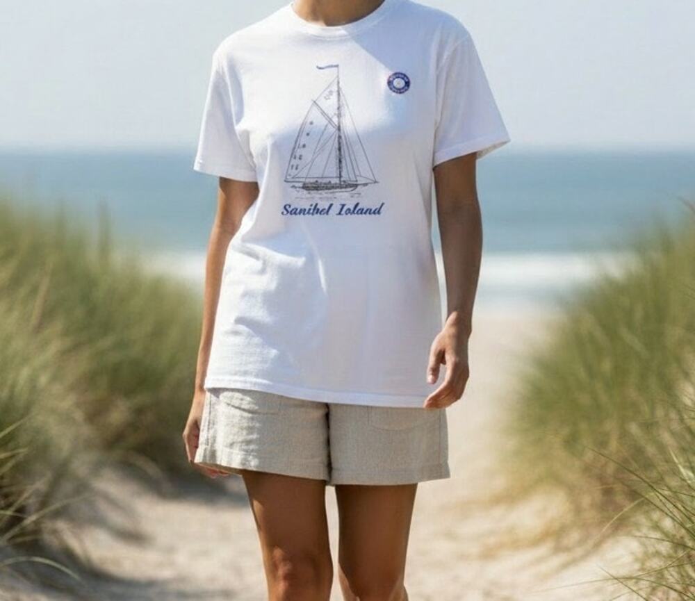 Anvil Sanibel Island Sailboat Graphic T-Shirt White XL Short Sleeve Adult